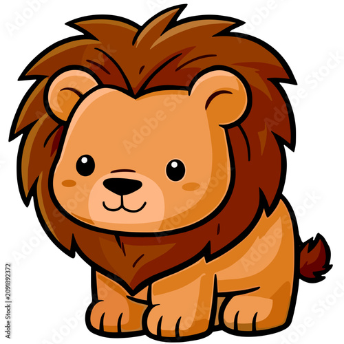Cute Kawaii Cartoon Lion Cub Sitting Vector Illustration on a Transparent Background