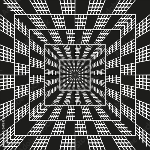 Bild auf Leinwand Square tunnel optical illusion feature black vector pattern
