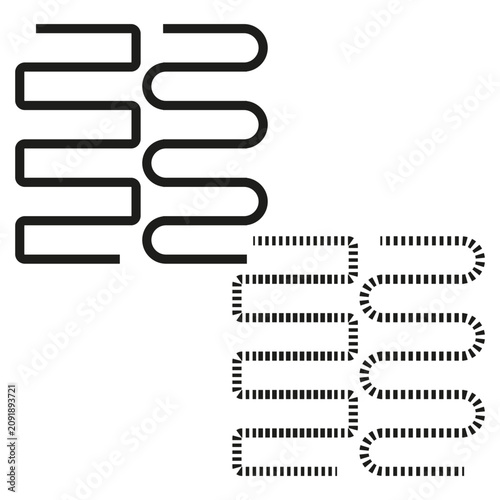 Abstract meander line feature black vector set. This geometric wave curve represents simple modern tech layouts.