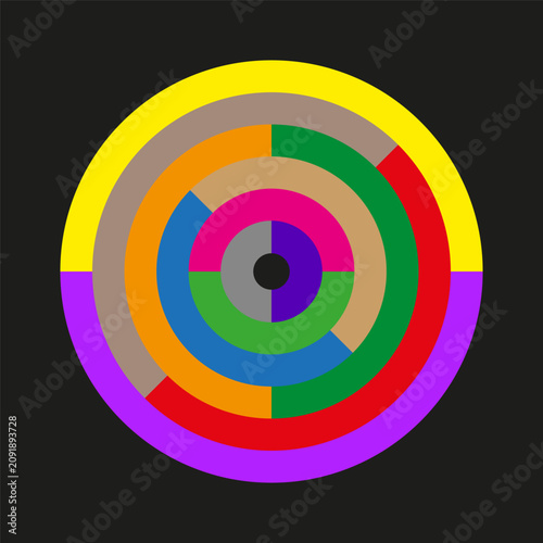 Concentric target segmented feature colorful vector shape. This geometric focus circle highlights modern data center progress.