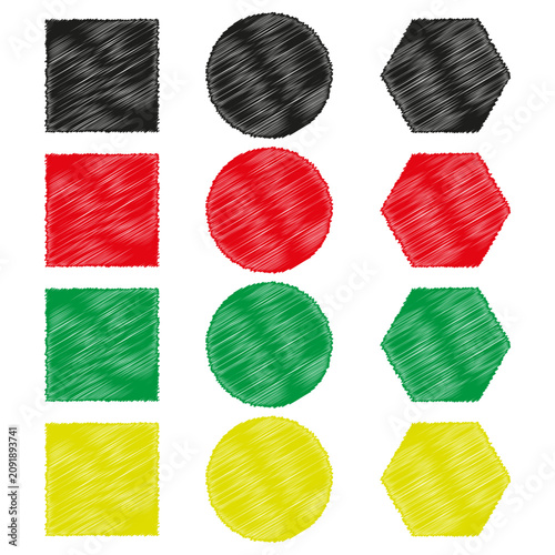 Abstract drawn shape feature colorful vector collection. This chaotic scribble circle visualizes simple modern art backgrounds.