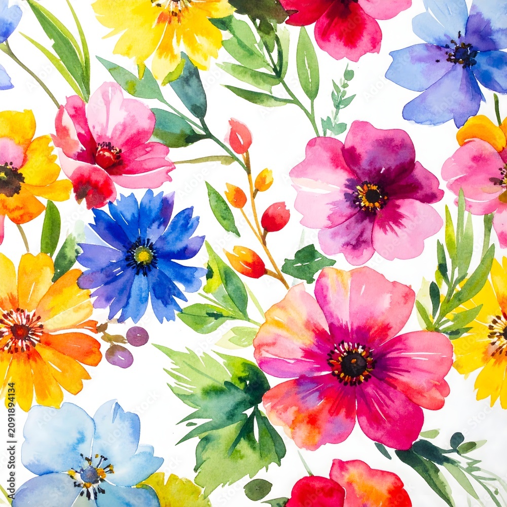 Obraz premium Colorful Wildflower Bouquet Watercolor Pattern