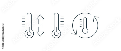 Fotografía Thermometer icon set featuring fluctuating temperature levels, a basic degree gauge and automatic regulation with rotating arrow for climate control vector illustration