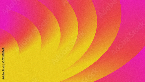 Foto Vintage textured abstract backdrop with smooth layered wavy curved shapes, warm pink-orange-yellow noise grain gradient texture