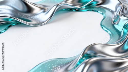 Abstract flowing metallic liquid
