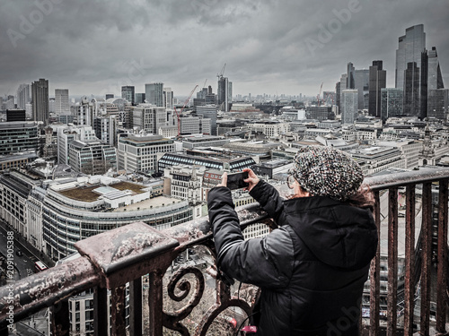 Tourists photographing the London skyline from Saint Paul's Cathedral, London, England, Great Britain, Europe
