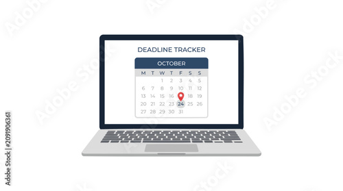 Deadline tracker, calendar on laptop, task management, productivity tool, vector illustration