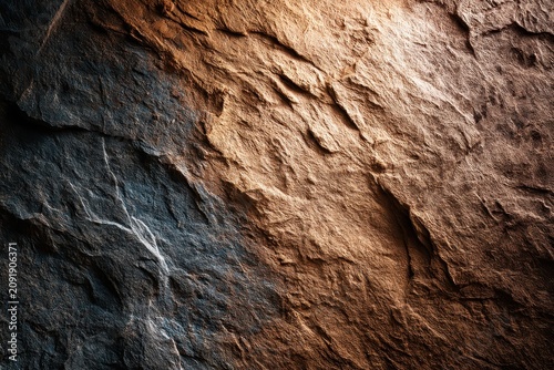 Natural stone texture with dramatic side lighting and earthy mineral tones in a sharp macro shot for architectural surface design marketing