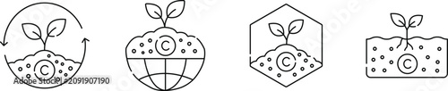 Foto Soil Carbon Icons Set Vector, Carbon Sequestration, Soil Health and Regenerative