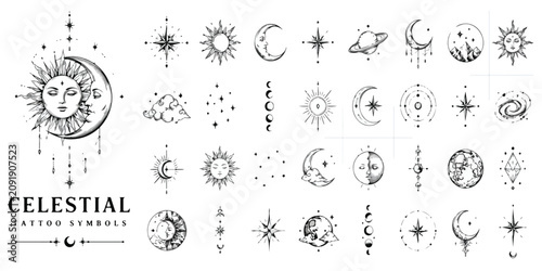 Tableau sur toile Viking tattoo set with 11 black and white vector icons