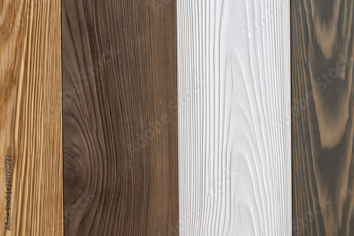 Set of textured wooden boards with different stains and grains