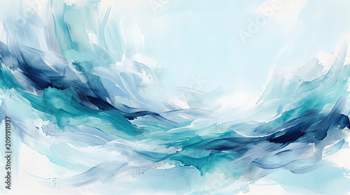 Ocean Breeze Abstract Painting Background with Blue Aqua and Turquoise Artistic Texture