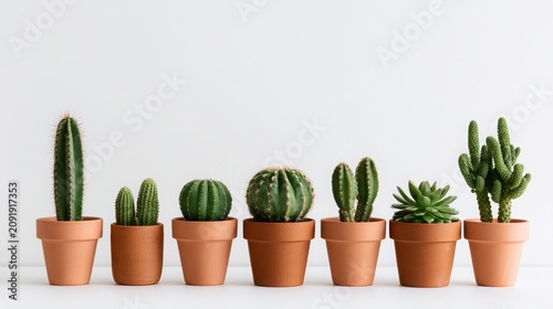 Collection of Potted Cactus and Succulent Plants Isolated on White Background Indoor Houseplant Botanical Garden Decor