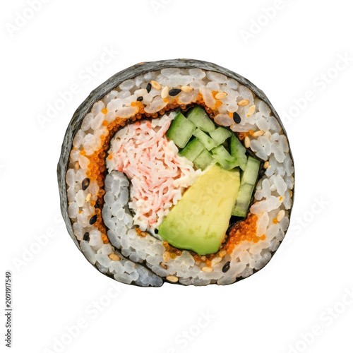 Delicious California Roll Sushi with Crab Avocado and Cucumber.