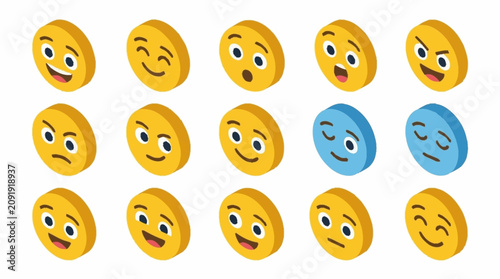 Fotografía Colorful cartoon emoji faces with various expressions.