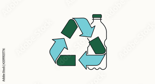 A graphic illustration of a recycling symbol with a plastic bottle, promoting environmental sustainability and waste reduction.