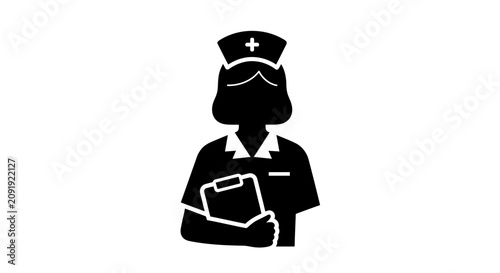 Bild auf Leinwand Black silhouette icon of a professional nurse holding a medical clipboard