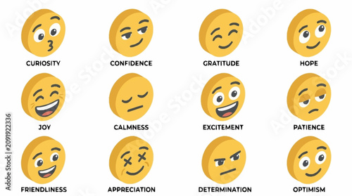 Colorful cartoon emoji faces expressing various emotions.