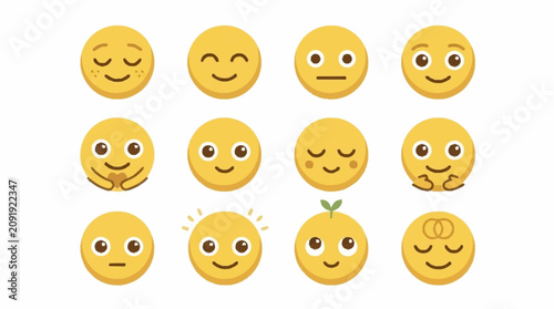 Fotografía Collection of cheerful yellow emoji faces with expressions.