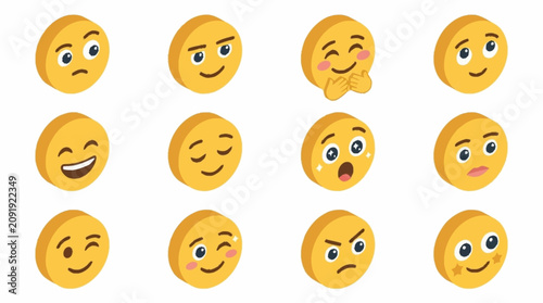 Billede på lærred Collection of colorful cartoon emoji faces expressing emotions.