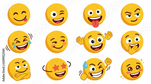 Collection of colorful smiling emoji faces.