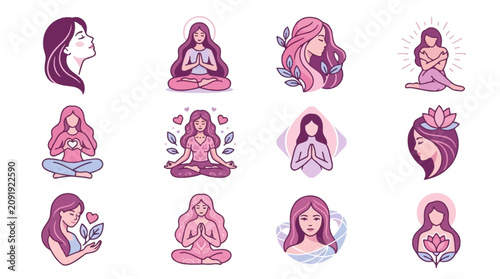 Obraz na płótnie Woman meditating in various poses.