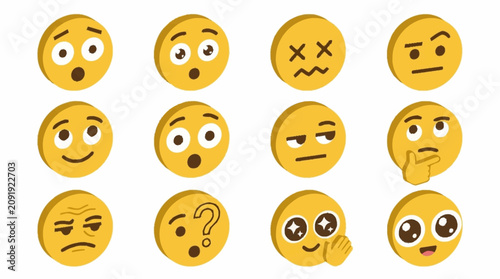 Foto Collection of colorful cartoon emoji faces expressing emotions.