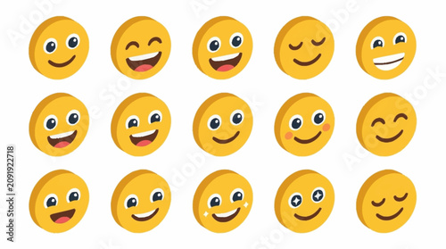 Fényképezés Collection of cheerful yellow smiley face emojis.