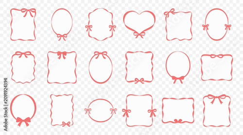 Foto Decorative Red Bow Frame Set, Vector Illustration