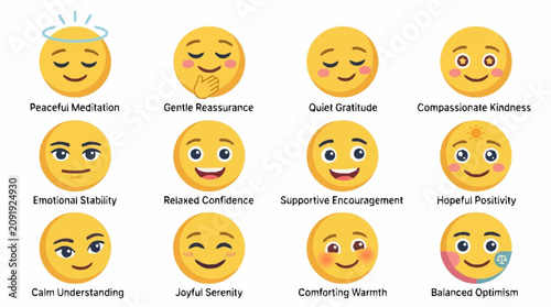 Cuadro en lienzo Collection of Colorful Emoticon Faces Expressing Various Emotions