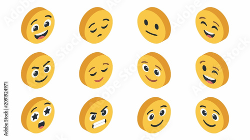 Foto Collection of Yellow Emoticon Faces with Various Expressions.