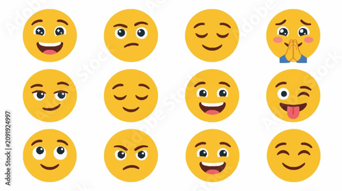Tableau sur toile Collection of colorful emoji faces expressing emotions.
