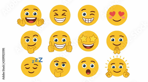 Cuadro en lienzo Collection of colorful cartoon emoji faces expressing emotions.