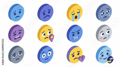Bild auf Leinwand Colorful cartoon emoji faces with various expressions.