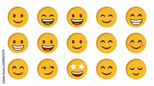 Εκτύπωση καμβά Collection of Yellow Smiley Face Emoticons on White.