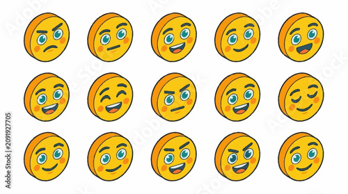 Quadro su tela Collection of colorful cartoon emoji faces with expressions.