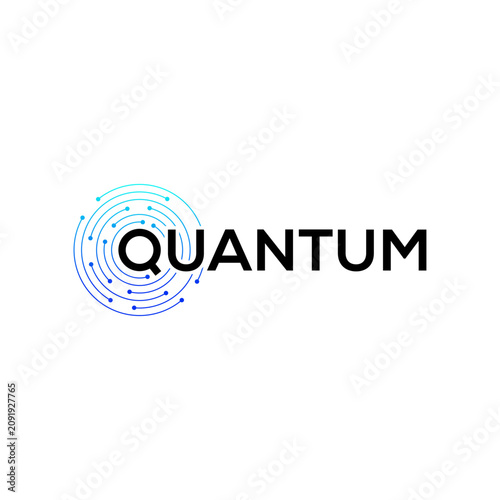 Quantum logo design with quantum lettering typography and networks connection technology digital