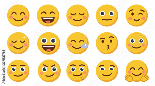 Fotografi Collection of colorful smiling emoji faces.
