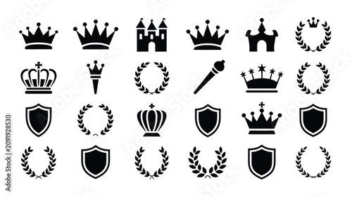 Konstfotografi Elegant black and white royalty and regal symbols icon collection with showcases