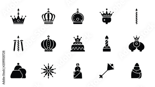 Fotografía Elegant black and white royalty themed icons set with ceremonial mood high contr