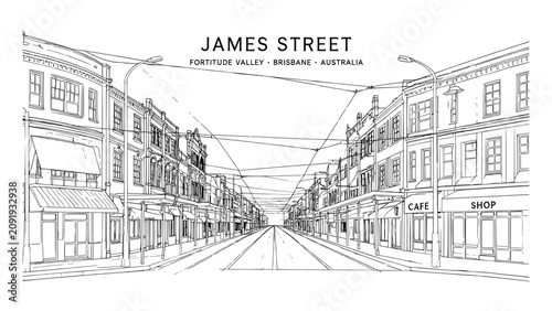 Foto James Street Fortitude Valley Boutique Shopping Australia Vector Line Art