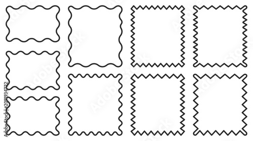 Comprehensive Set of Decorative Wavy Rectangle Frame and Zigzag Edge Vector Illustration Collection of Abstract Border Elements for Creative Graphic Design Layouts and Minimalist Digital Artworks