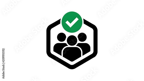 Teamwork, collaboration, approved icon, green checkmark, black silhouette