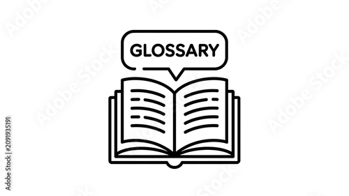Glossary, dictionary, book icon, educational symbol, line art