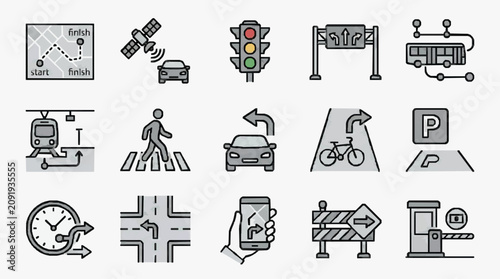 Принти на полотні Clean Minimalist Black and White Icons Set Featuring Navigation Transportation a