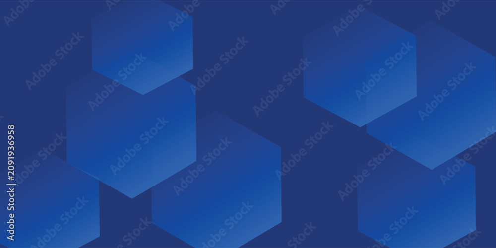 Obraz premium Modern abstract blue background with glowing geometric lines. Blue gradient hexagon shape design. Futuristic technology concept.