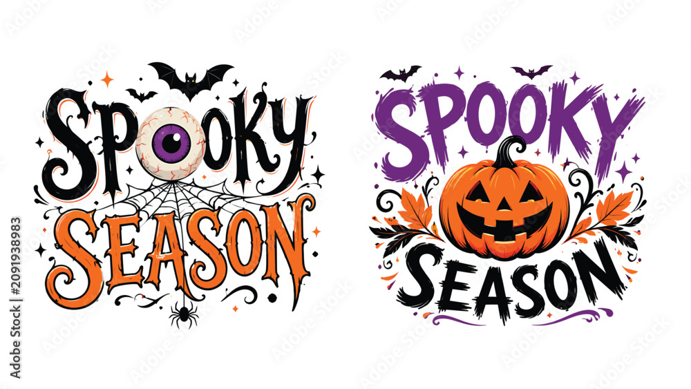 Fototapeta premium Spooky season halloween text and pumpkin illustration with t shirt halloween typography celebration illustration seasonal decoration mysterious frightening