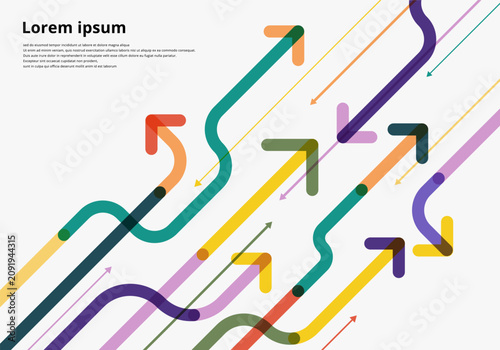 Abstract geometric design with colorful curved lines and arrows