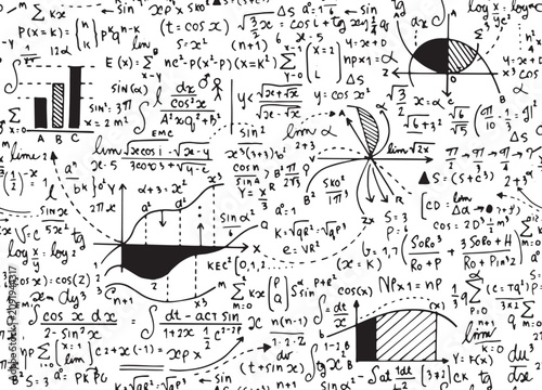 Close-up of Mathematical Equations and Formulas on White Background