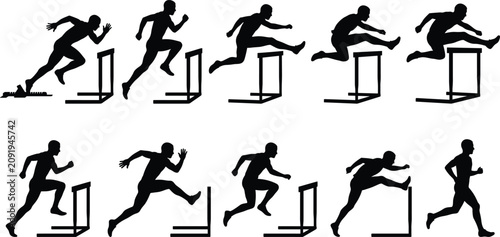 Foto Track Hurdles Athlete Silhouette Collection with Sprint Jump and Obstacle Traini